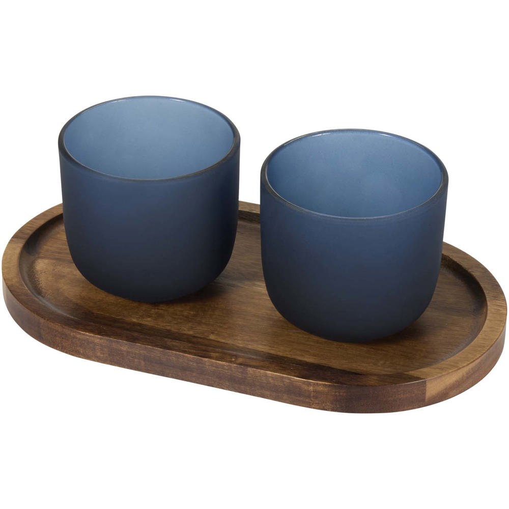 Male Set aus Holztablett und Glastassen, matt