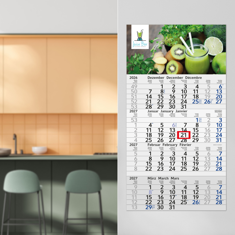 4-Monatskalender Einblatt Budget 4 RECYCLING, blau