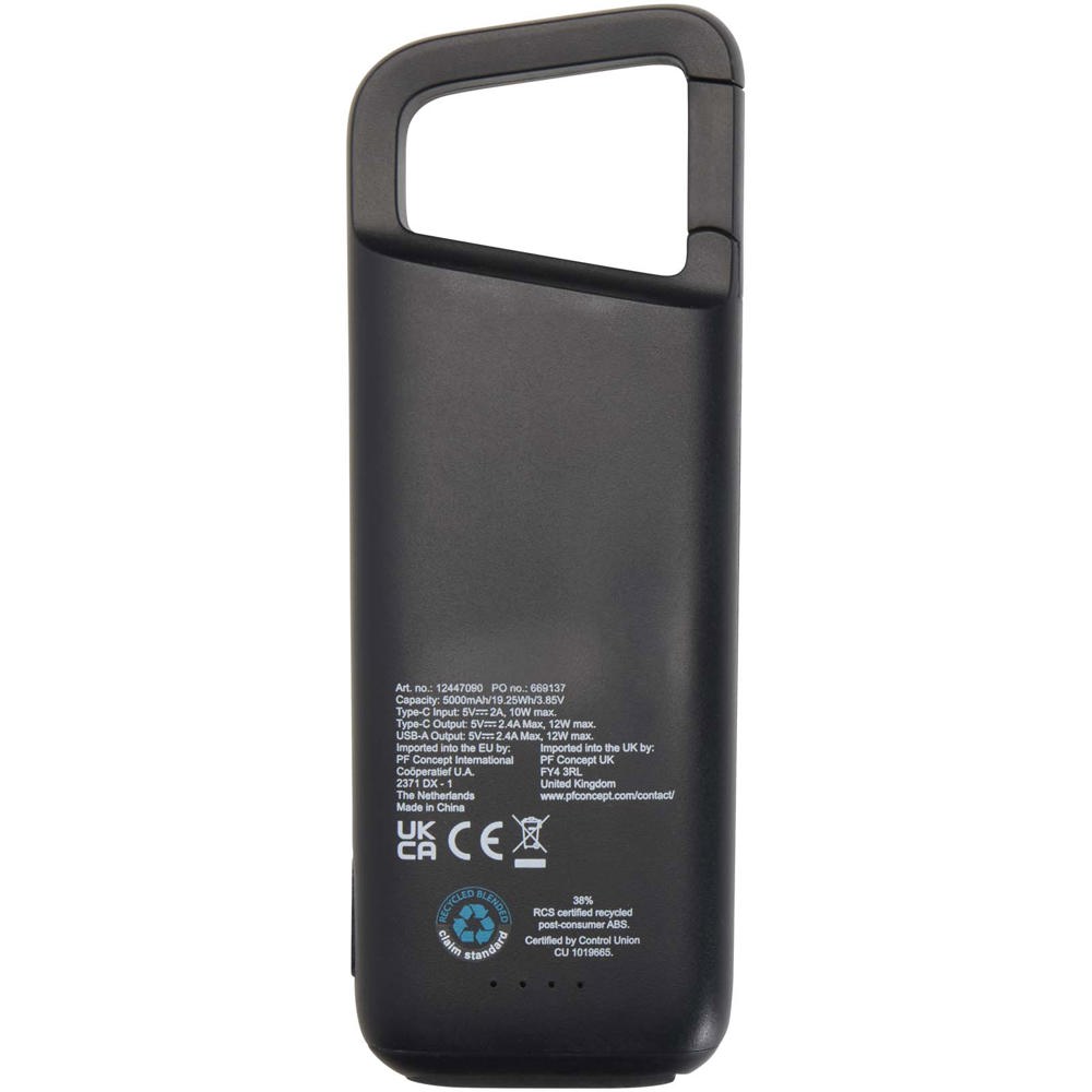 Alkes 12 W 5.000 mAh wasserfeste Powerbank aus recyceltem Kunststoff mit Karabinerhaken