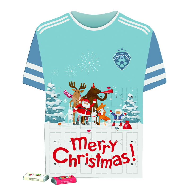 Shape Adventskalender Trikot, Schokotäfelchen in weihnachtlichen Motiven
