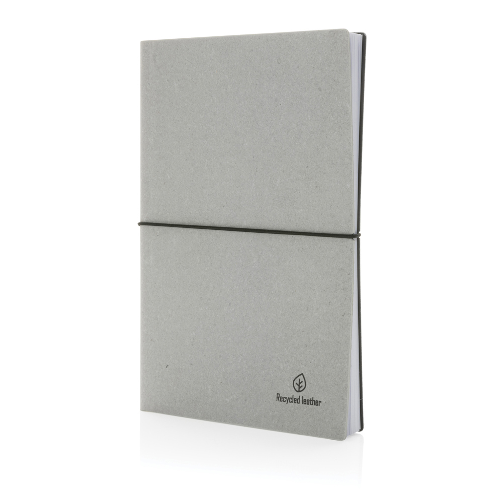 A5 Notizbuch aus GRS recyceltem Leder - Hellgrau (± PMS 420)
