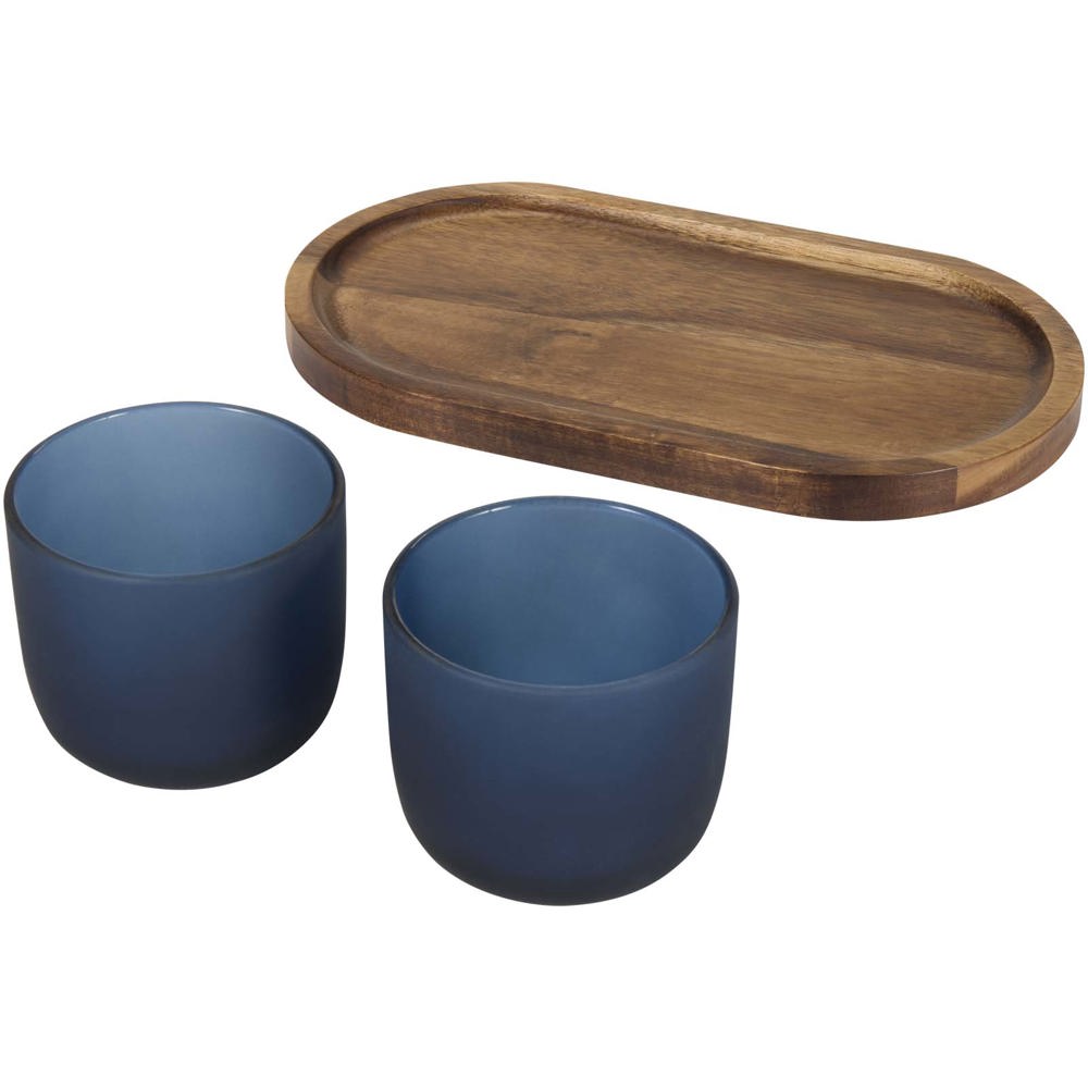 Male Set aus Holztablett und Glastassen, matt