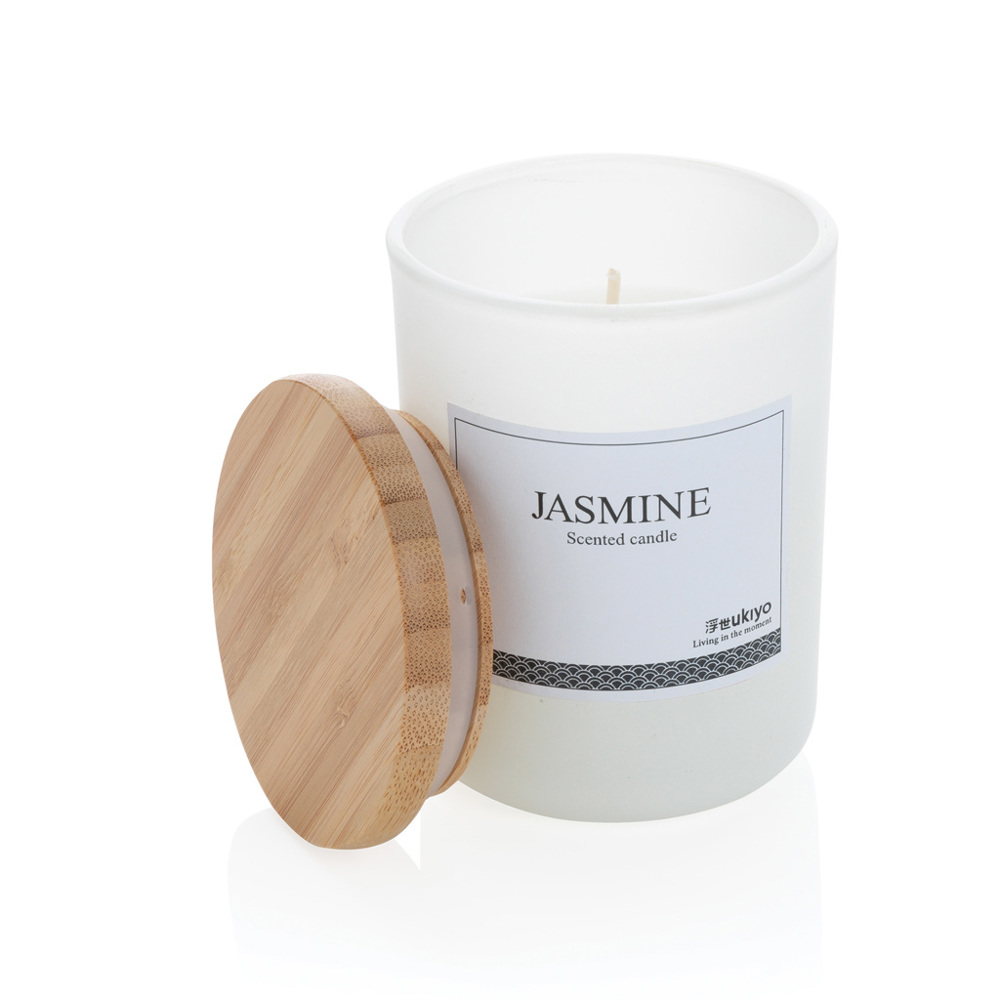 Ukiyo Deluxe parfümierte Kerze mit Bambusdeckel - weiß (± PMS White)