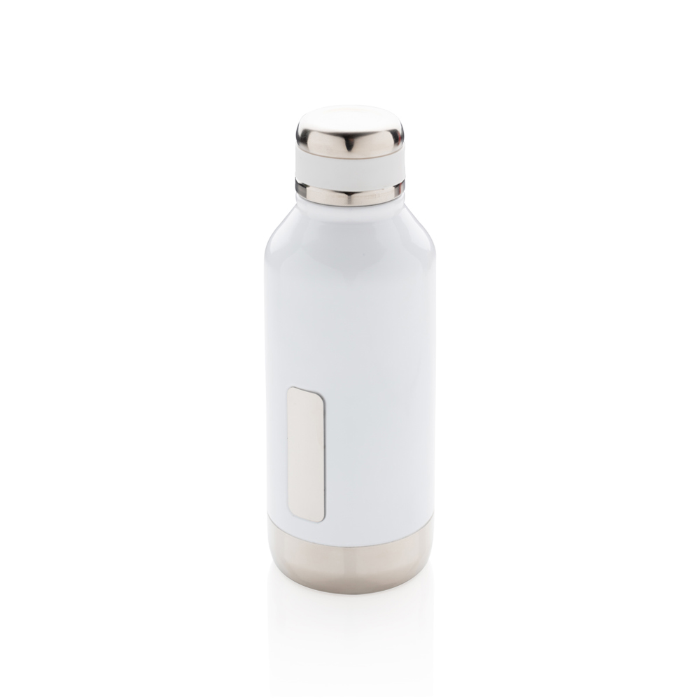 Auslaufsichere Vakuumflasche mit Logoplatte - weiß (± PMS White)