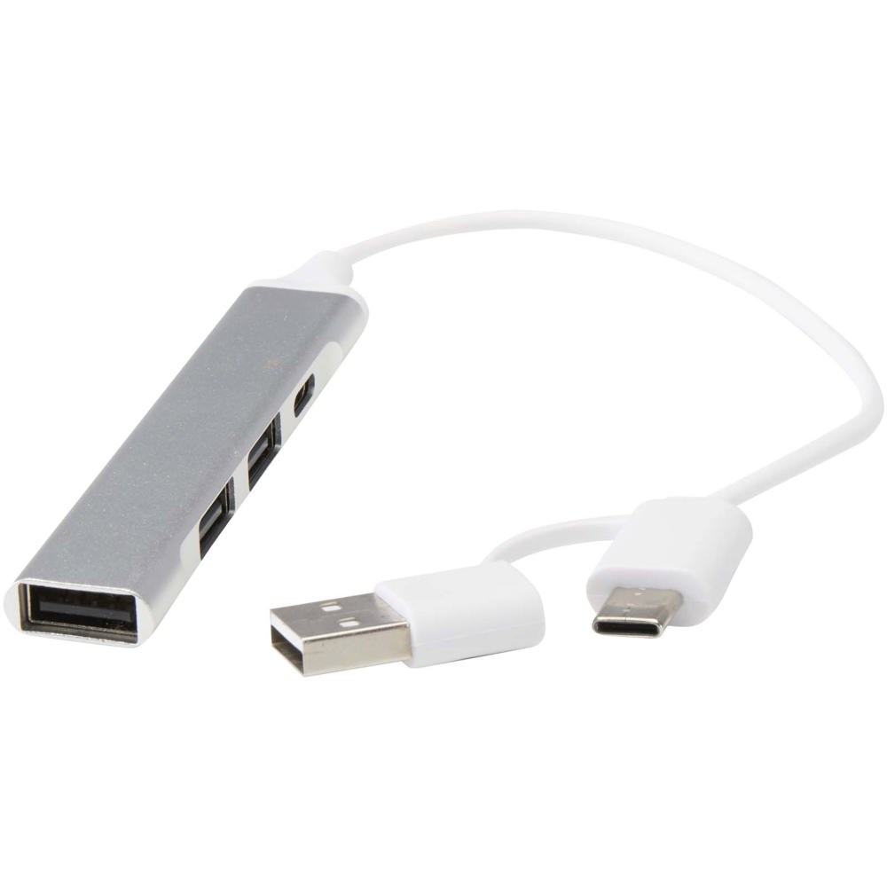 Alkaid 4 Port Hub aus recyceltem Aluminium mit USB-A- und Typ-C-Anschlüssen und zwei Eingängen