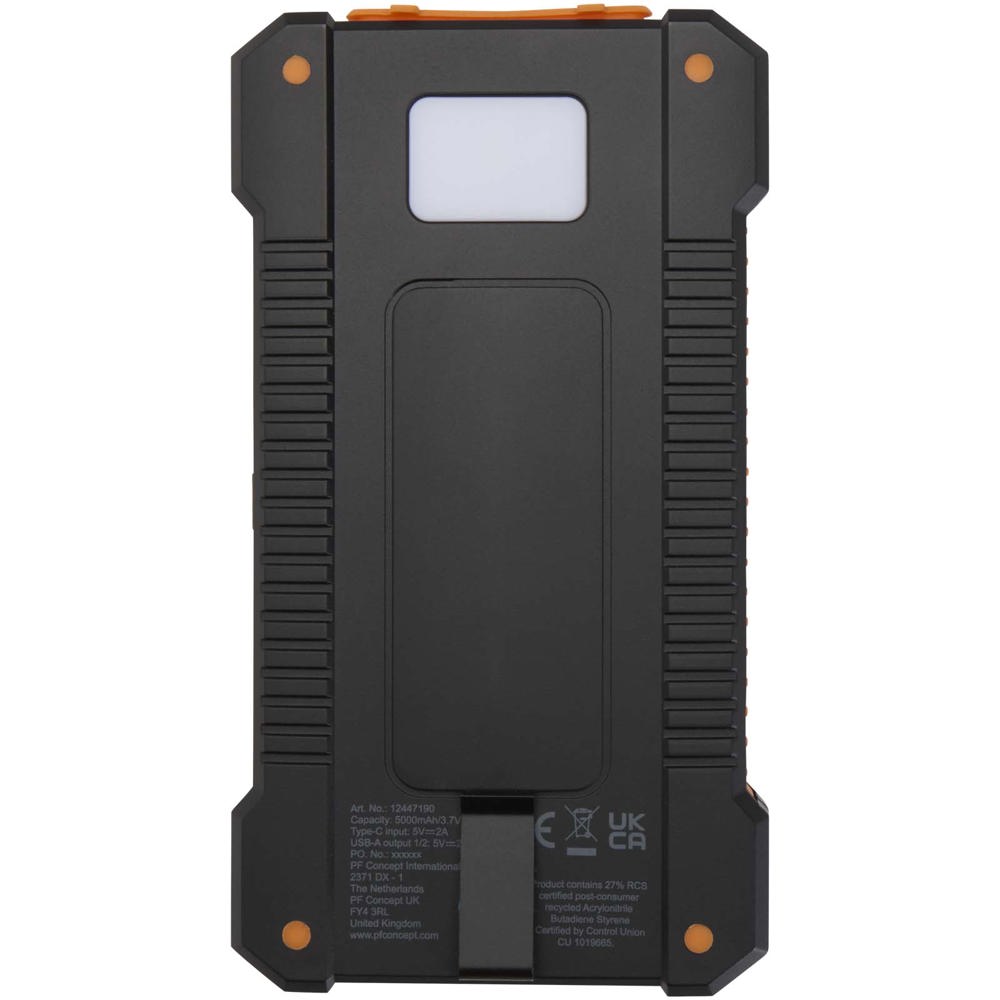 Altair 10 W 5000 mAh robuste Solar Powerbank aus recyceltem Kunststoff mit integrierter Taschenlampe