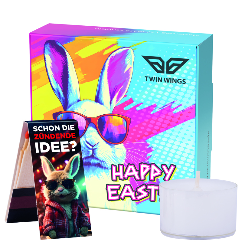Klappbox S, Teelichter & Streichhölzer Ostern