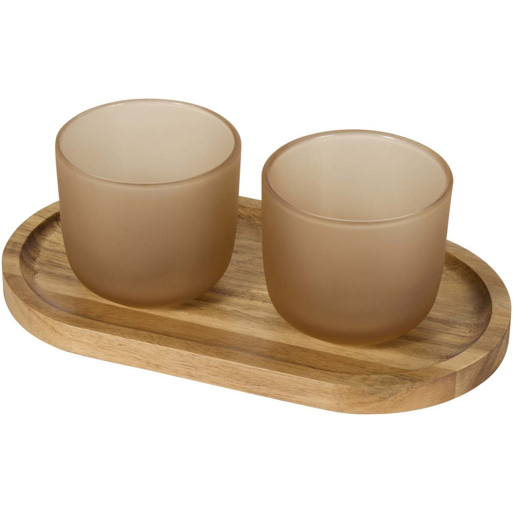 Male Set aus Holztablett und Glastassen, matt - oatmeal