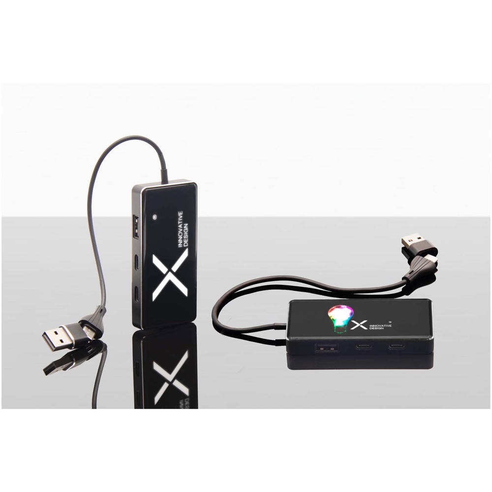 SCX.design H20 8-in-1 USB-Hub mit dualem Eingang und 6 Ports und Leuchtlogo