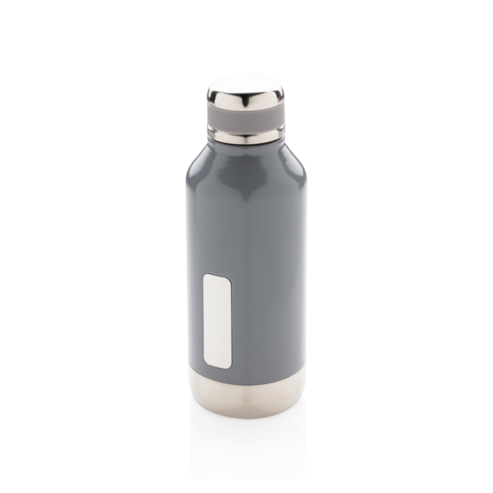 Auslaufsichere Vakuumflasche mit Logoplatte - grau (± PMS Cool Grey 8)