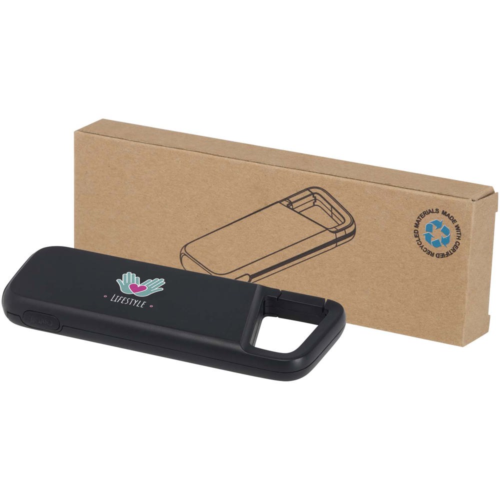 Alkes 12 W 5.000 mAh wasserfeste Powerbank aus recyceltem Kunststoff mit Karabinerhaken