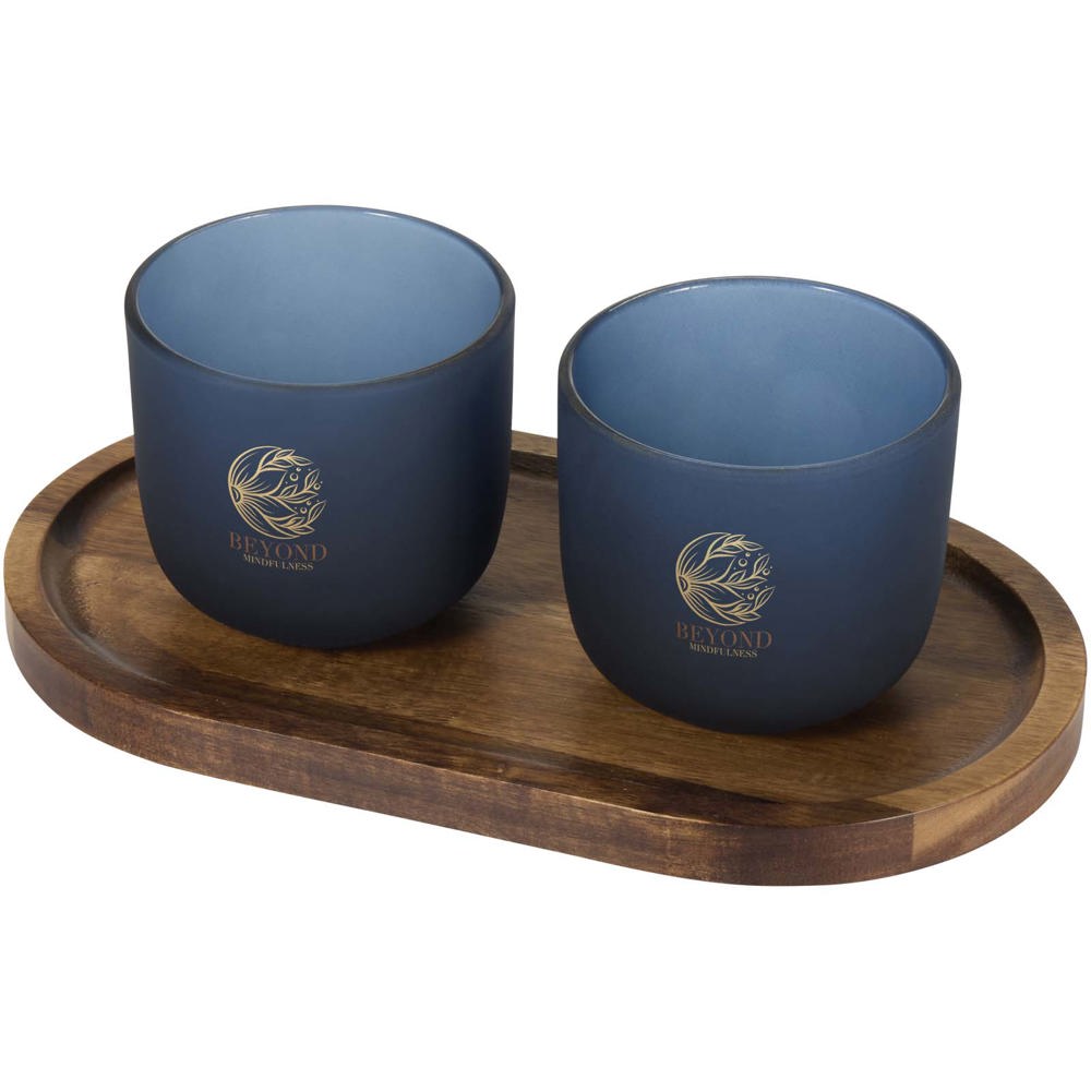 Male Set aus Holztablett und Glastassen, matt